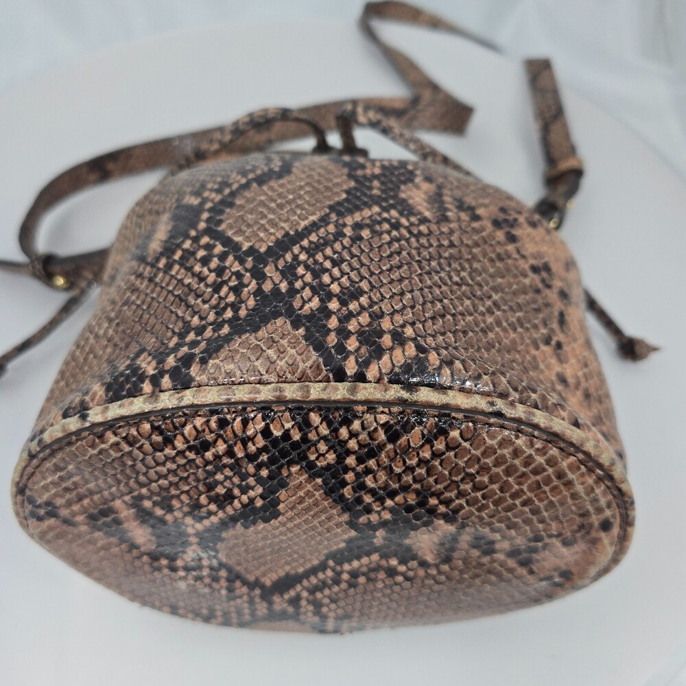 ANN TAYLOR Brown Snakeskin Leather Drawstring Shoulder/Crossbody Bucket Bag - Picture 12 of 16